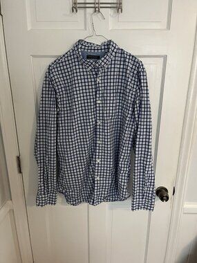 Banana Republic Grant Fit Shirt Men's Large L Blue Plaid Button Up Custom 078